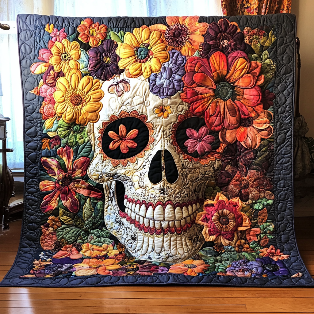 Artistic Skull Quilted Blanket Cute Room Decor Gift For Aunt - Tradiviet
