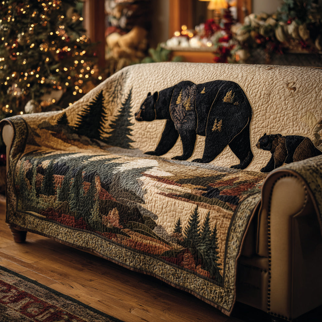 Aspen Bear Quilted Sofa Cover Chic Home Room Decor Bear Gifts For Kids - Tradiviet