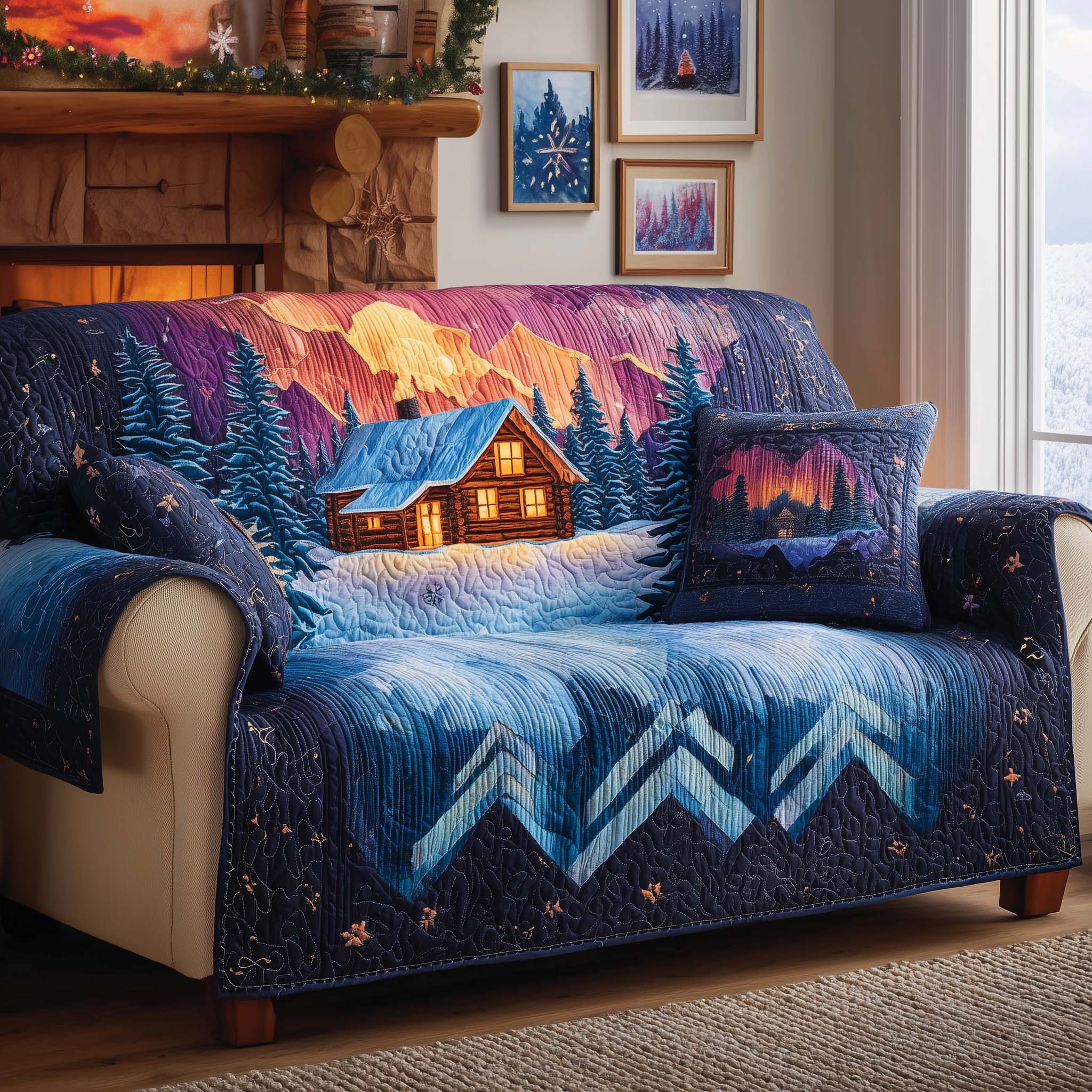 Aurora Cabin Quilted Sofa Cover Cabin Home Couch Cover Gifts For New Homes - Tradiviet