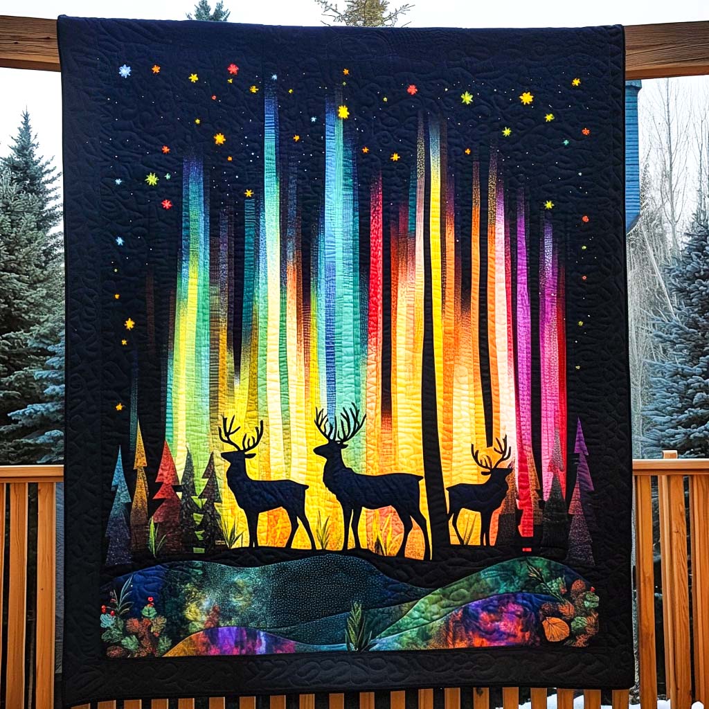 Aurora Forest Mystique Quilted Blanket Holiday Home Decor Gift For Him - Tradiviet