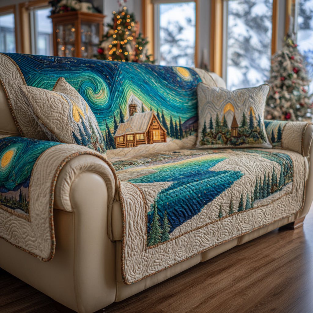 Aurora Mystic Glow Quilted Sofa Cover Beautiful Sofa Covers Good Mothers Day Gifts - Tradiviet
