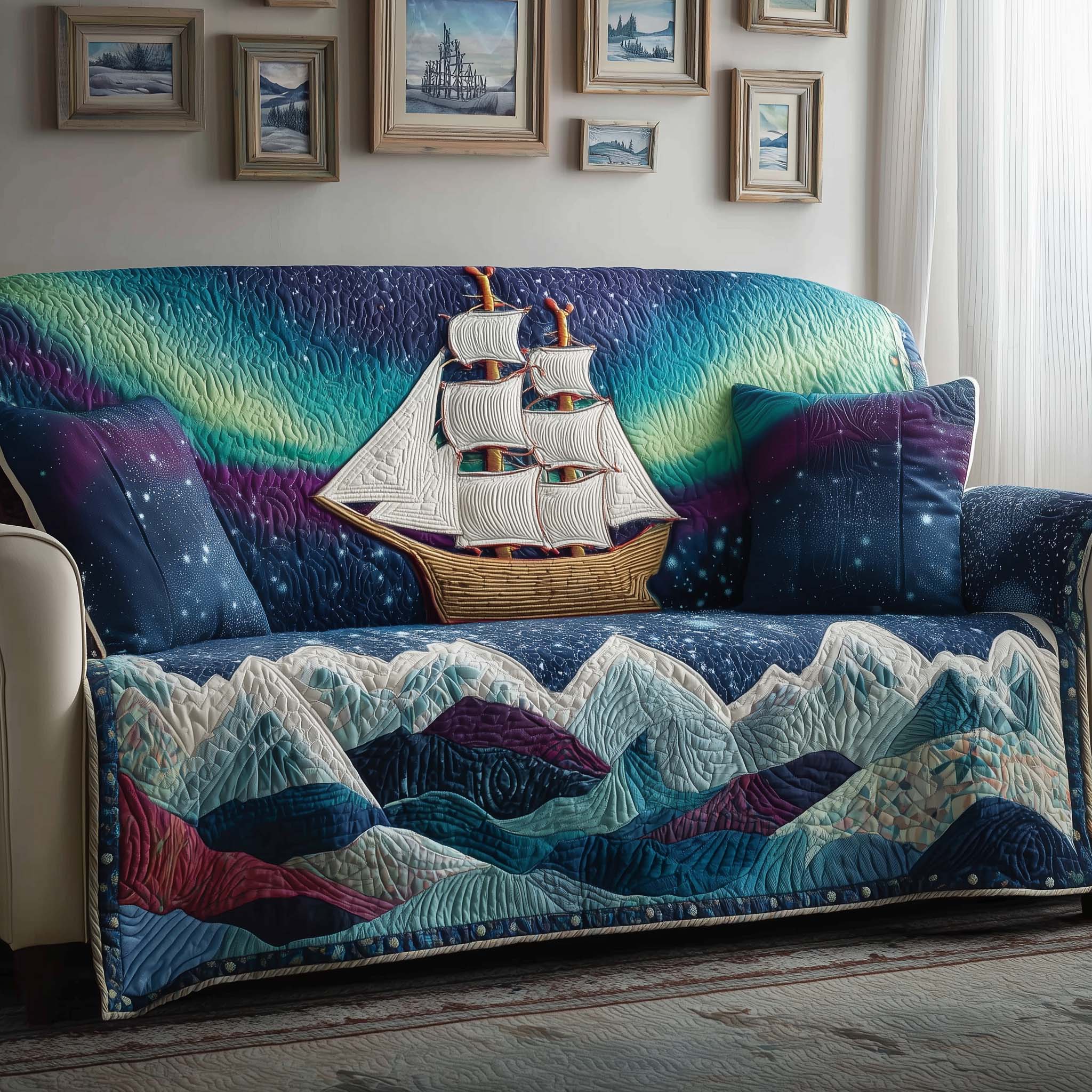Aurora Voyage Quilted Sofa Cover Celestial Home Couch Cover Gifts For Room Decor - Tradiviet