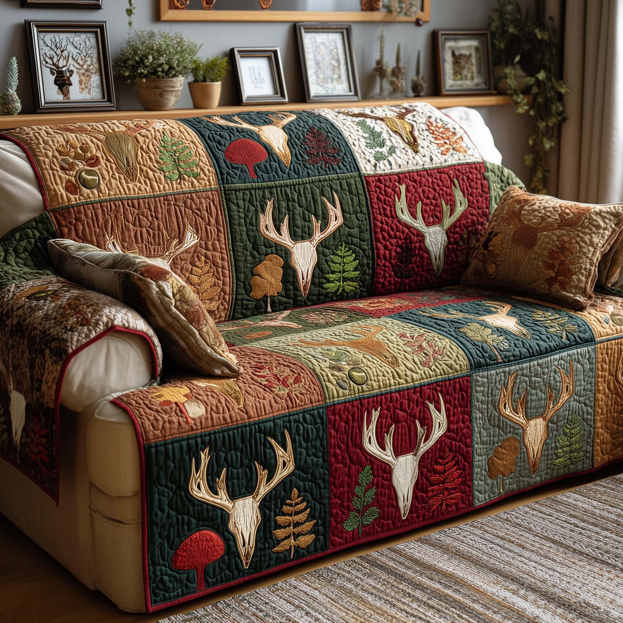 Autumn Antlers Quilted Sofa Cover Wildlife Home Couch Cover Cool Autumn Lover Gifts - Tradiviet