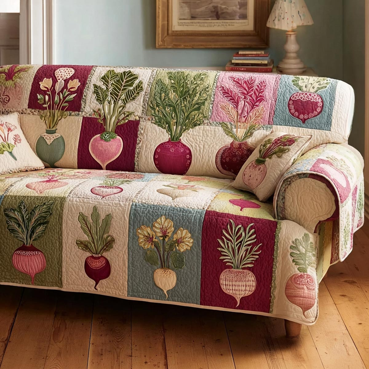 Autumn Beets Quilted Sofa Cover Cute Sofa Slipcovers Bee Inspired Gifts - Tradiviet