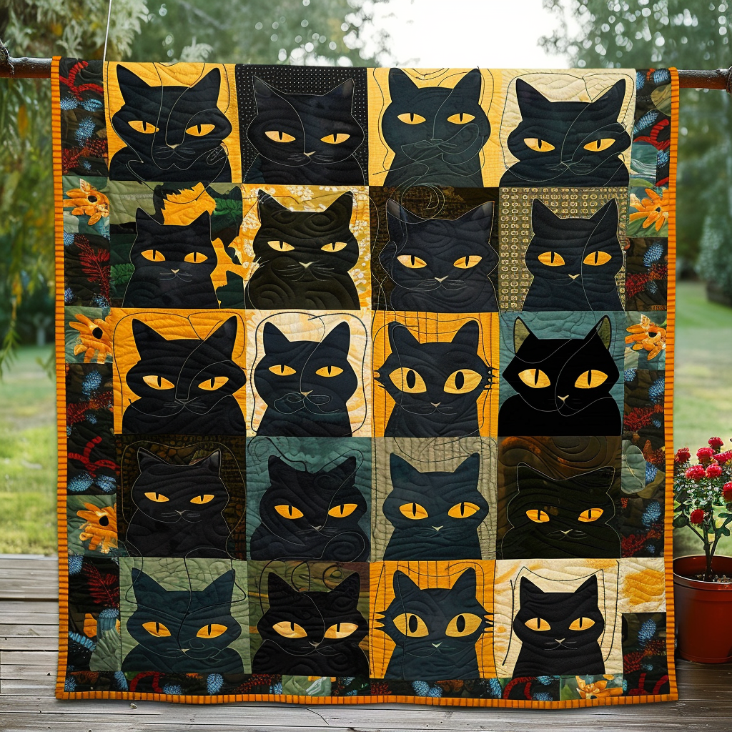Autumn Black Cats Quilted Blanket America's 250 Birthday Gift For Living Room - Tradiviet