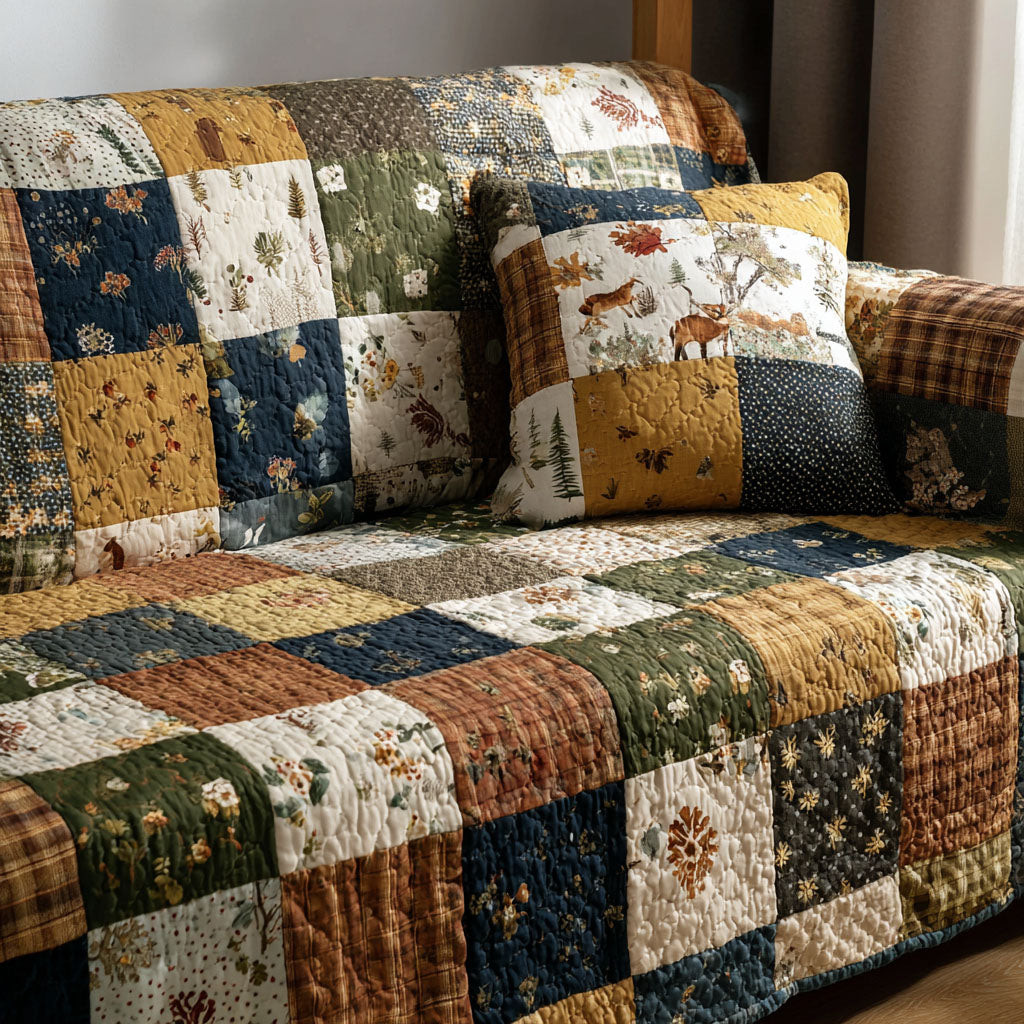 Autumn Blocks Quilted Sofa Cover Sofa Saver Covers Father's Day Presents For Son - Tradiviet