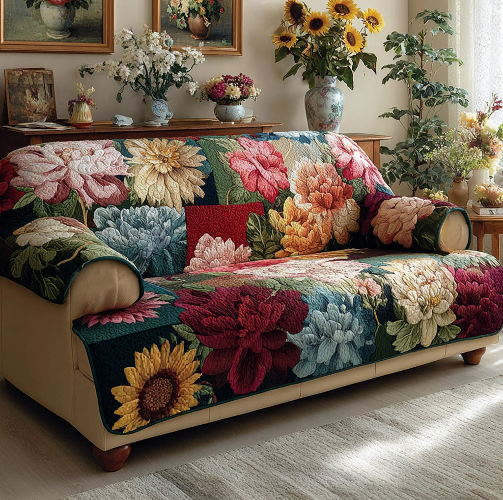 Autumn Bouquet Quilted Sofa Cover Soft Room Decor Home Lover Gift Ideas - Tradiviet