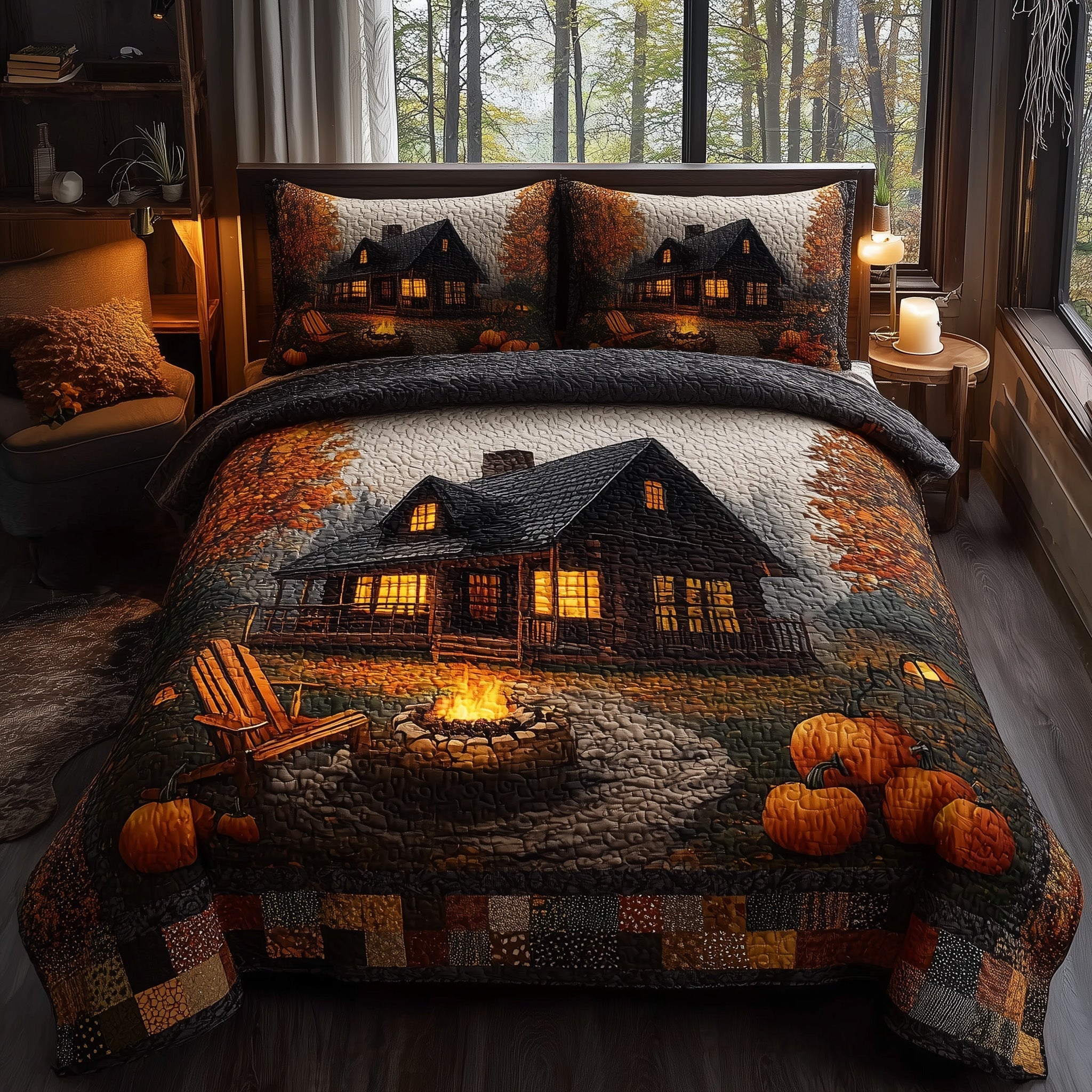 Autumn Cabin Quilted Bedding Set Autumn Cabin Nest Gift For Autumn Dad - Tradiviet