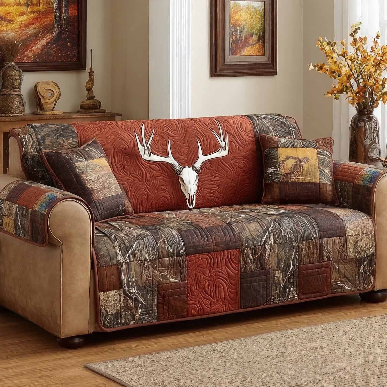 Autumn Cabin Quilted Sofa Cover Room Decor For Home Present For Home Lovers - Tradiviet