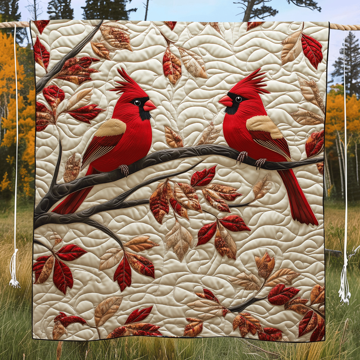 Autumn Cardinal Quilted Blanket Independence Day 2026 Gift For Home Lover - Tradiviet