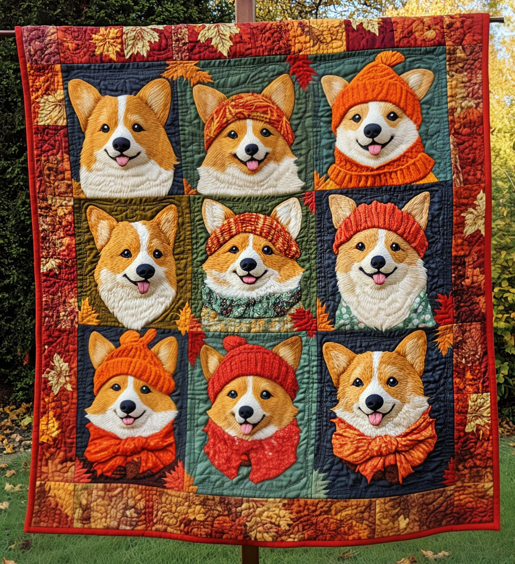 Autumn Corgis Quilted Blanket July 4 Decor Gift For Seasonal Decor - Tradiviet