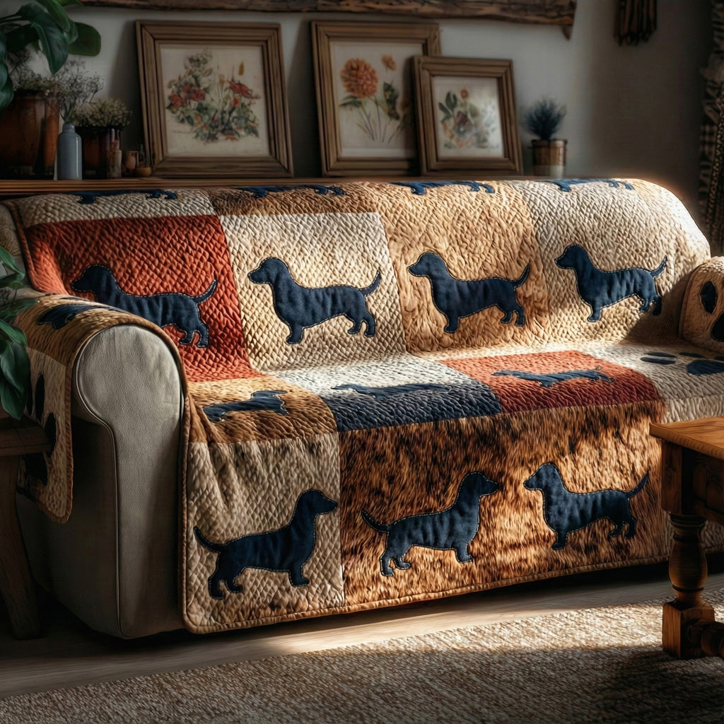 Autumn Dachshunds Quilted Sofa Cover Living Room Decor Present For Home Lovers - Tradiviet