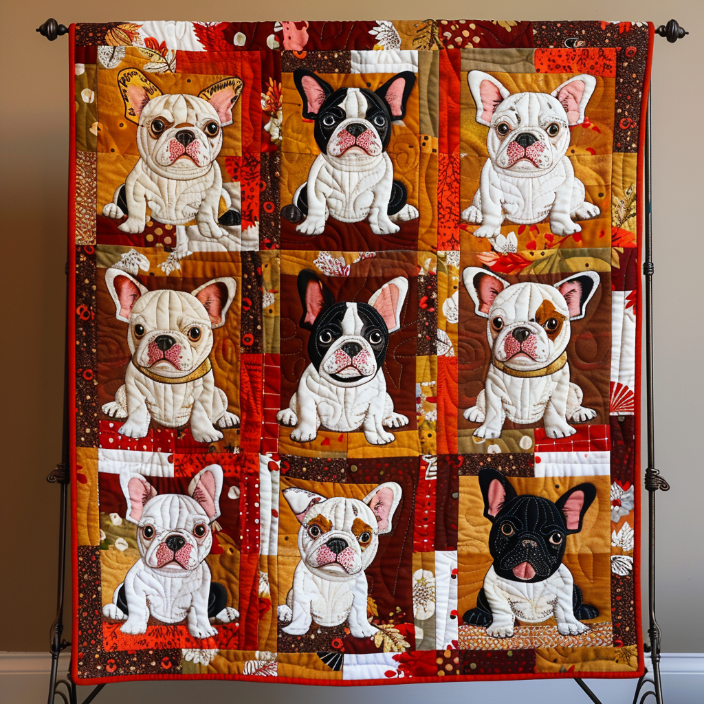 Autumn French Bulldog Quilted Blanket USA 250 Years Of Liberty Gift For Shelf Decor - Tradiviet