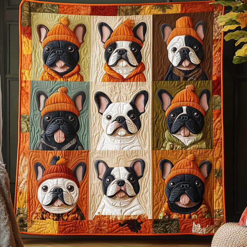Autumn Frenchie Quilted Blanket USA 250 Years Strong Gift For Porch Decor - Tradiviet