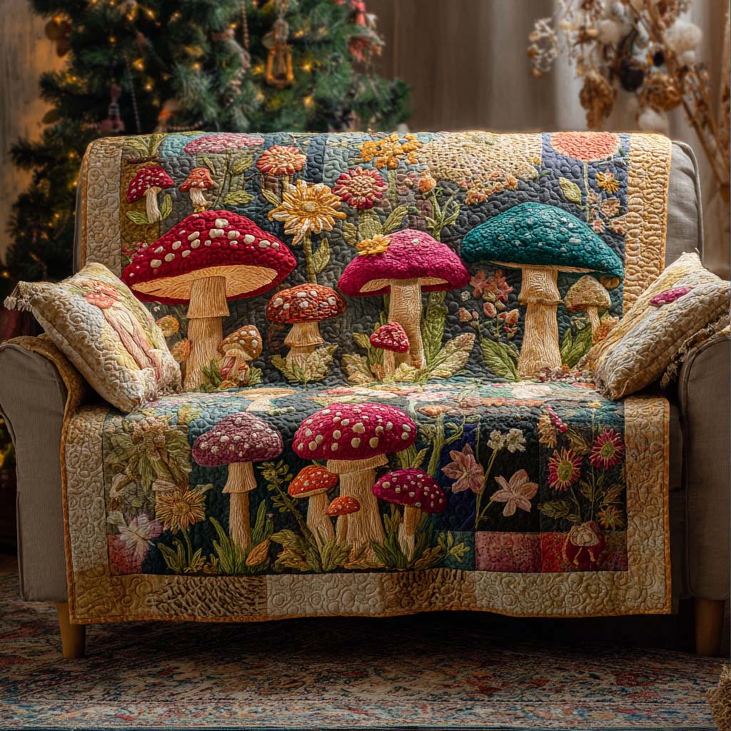 Autumn Fungi Garden Quilted Sofa Cover Luxury Home Room Decor Room Gift For Her - Tradiviet