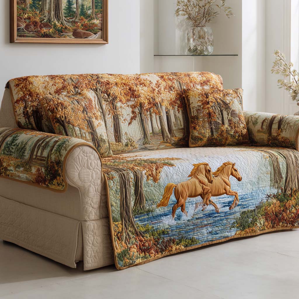 Autumn Gallop Quilted Sofa Cover Shelf Room Decor Cozy Living Gift Ideas - Tradiviet