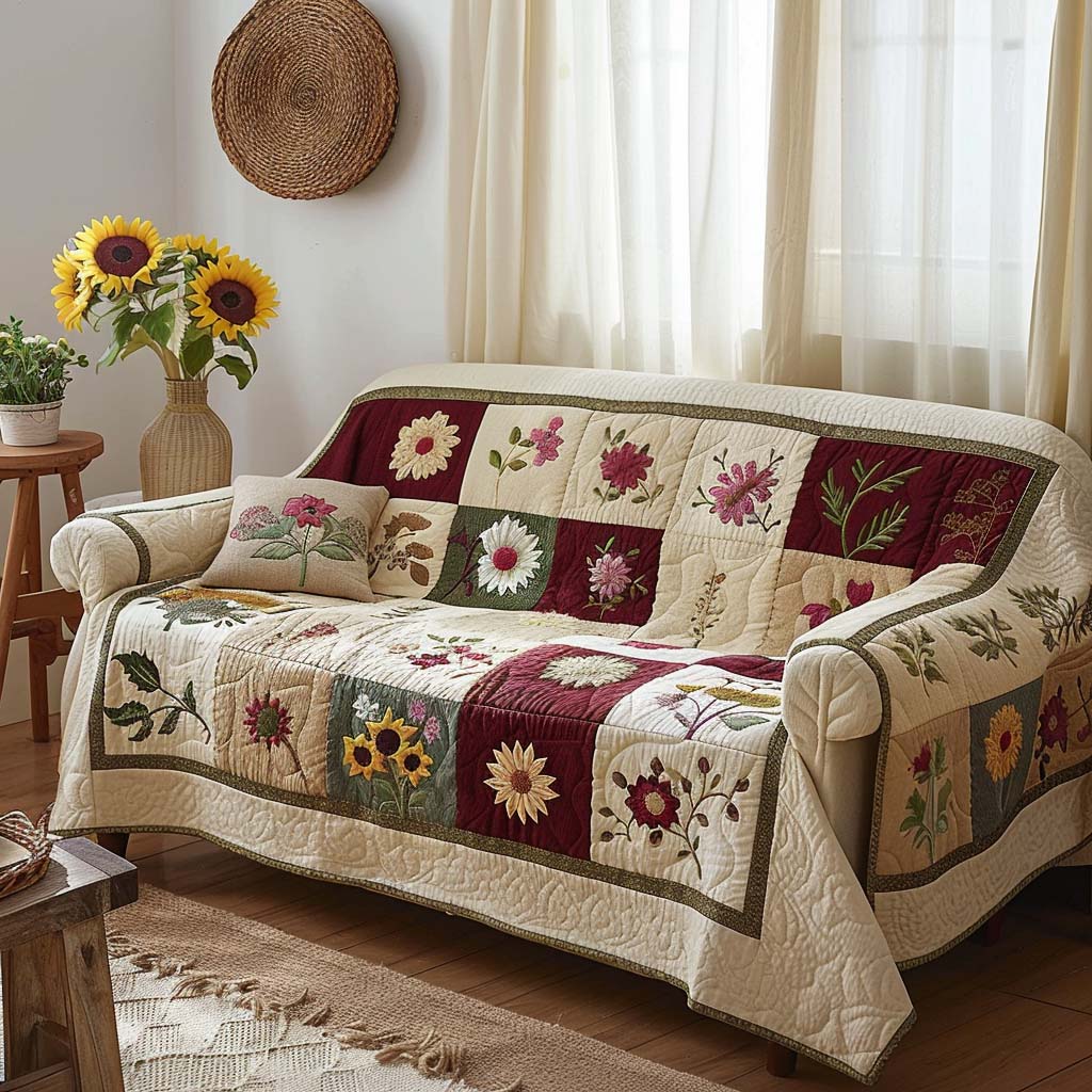 Autumn Garden Quilted Sofa Cover Classic Room Decor Gifts For House Lovers - Tradiviet