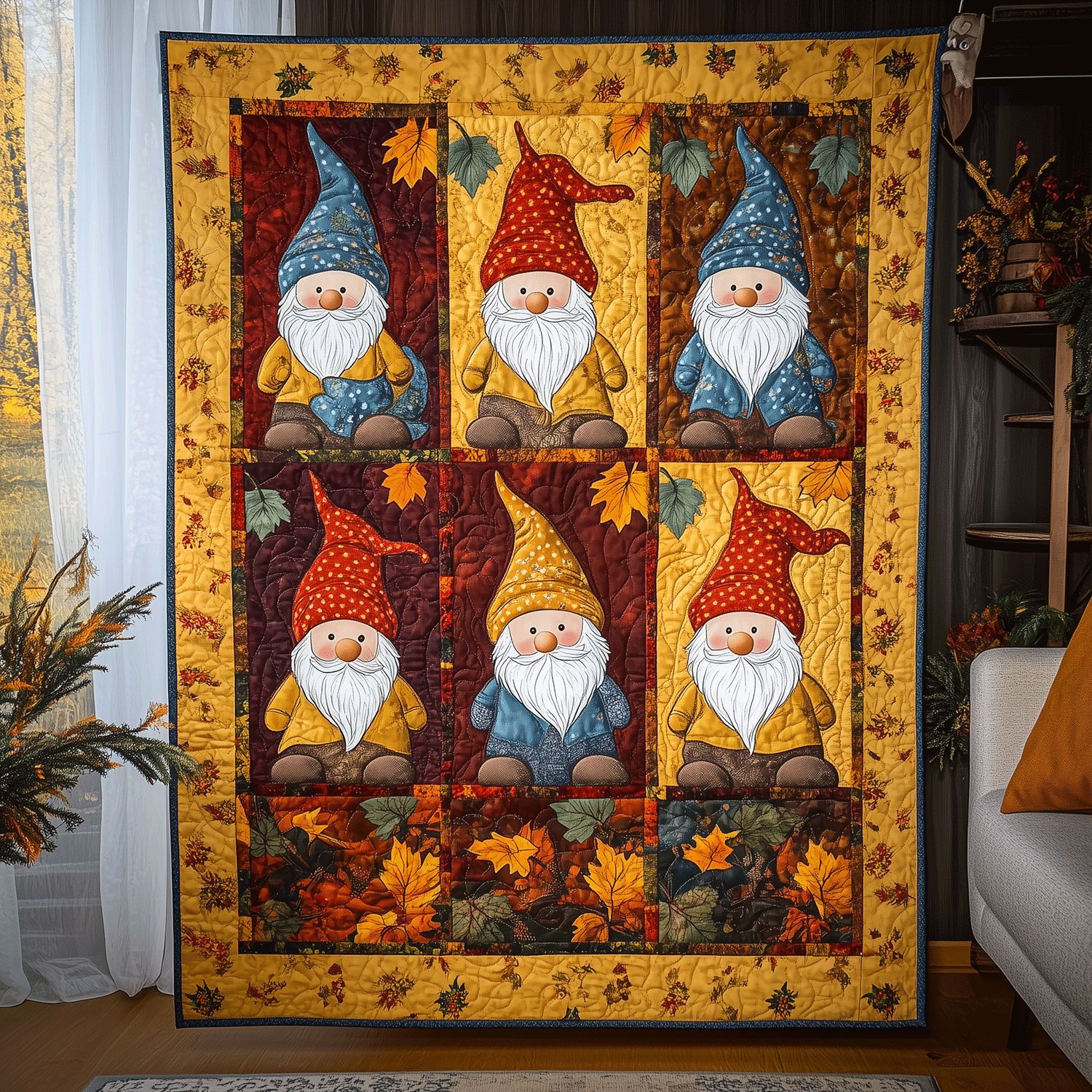 Autumn Gnome Magic Quilted Blanket Celebrate America's 250th Patriotic Gift Ideas - Tradiviet