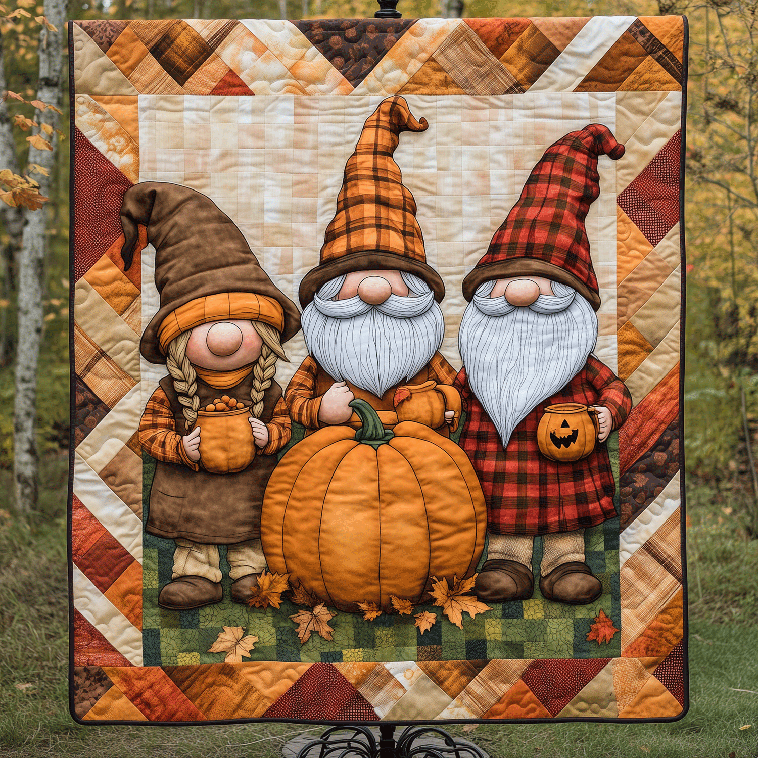 Autumn Gnome Magic Quilted Blanket We The People Patriotic Gifts For Him - Tradiviet