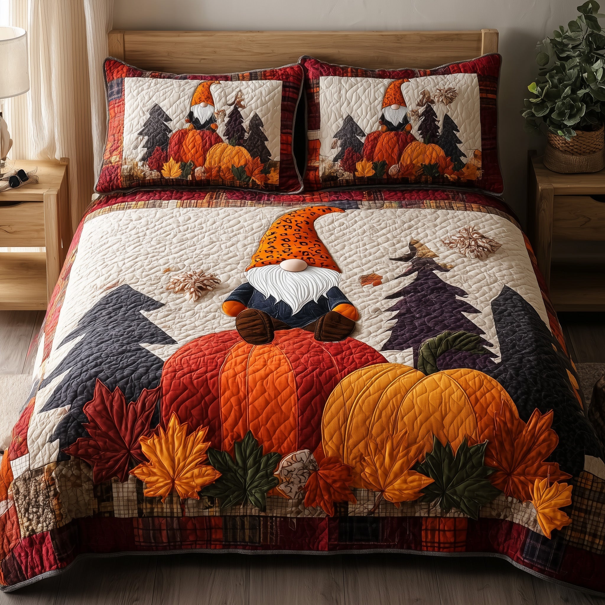 Autumn Gnome Quilted Bedding Set Autumn Gnome Keepsakes Gift For Autumn - Tradiviet
