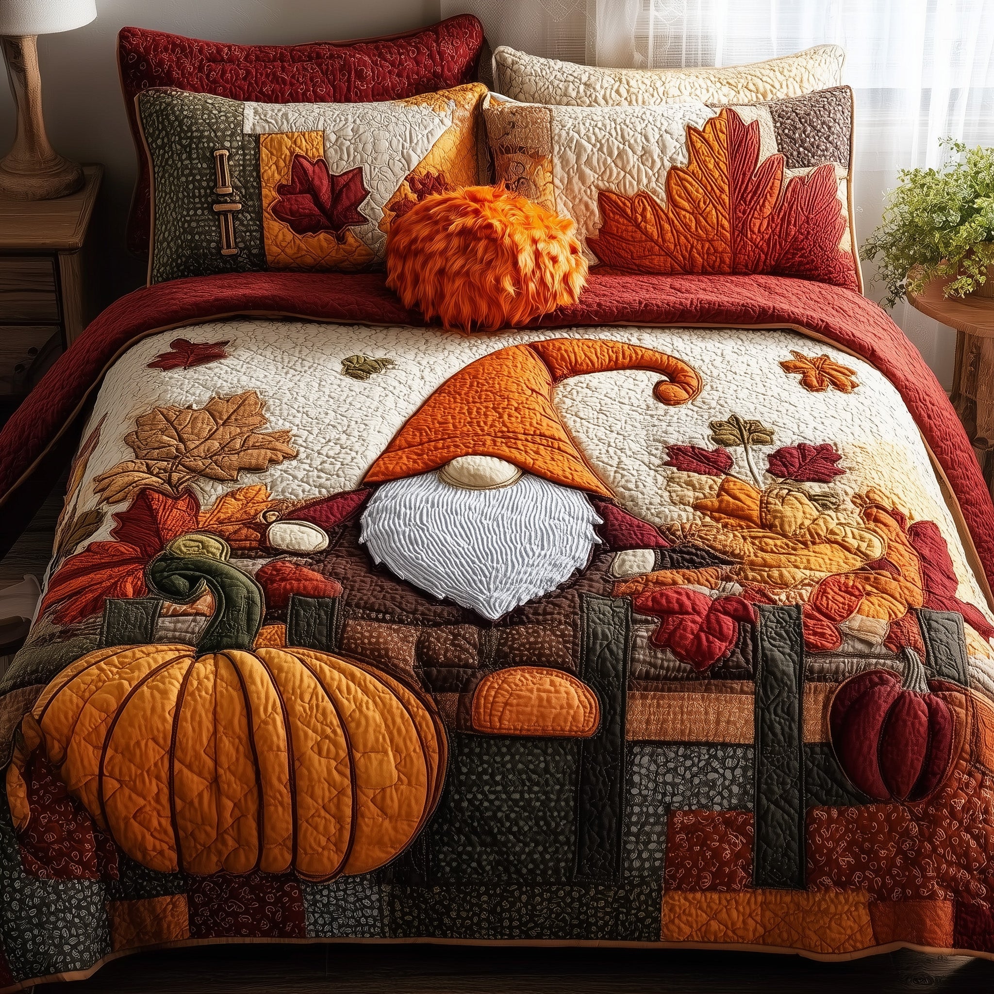 Autumn Gnome Quilted Bedding Set Autumn Gnome Lake Gift For Autumn Gnome - Tradiviet