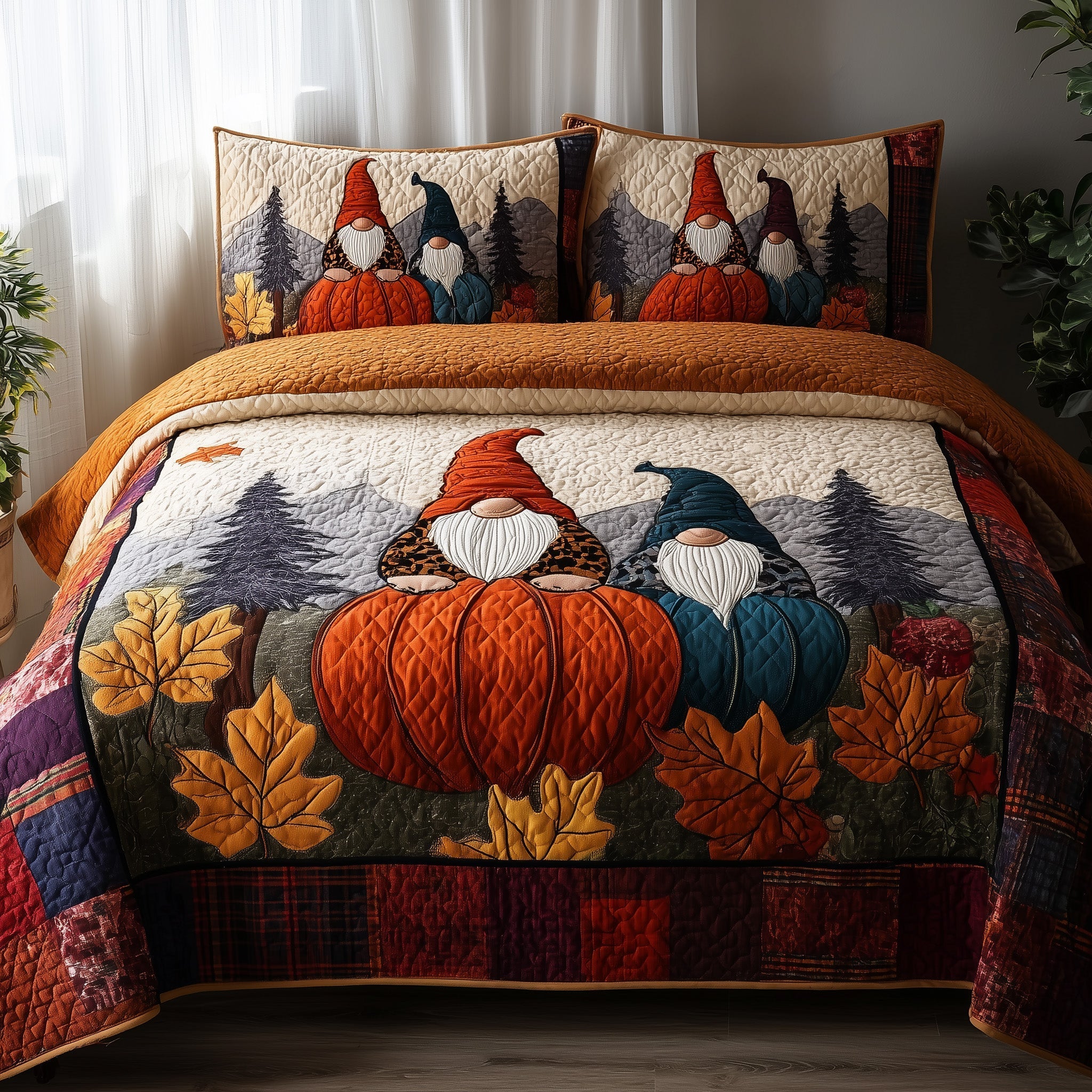 Autumn Gnome Quilted Bedding Set Autumn Gnome Mood Gift For Autumn Lovers - Tradiviet