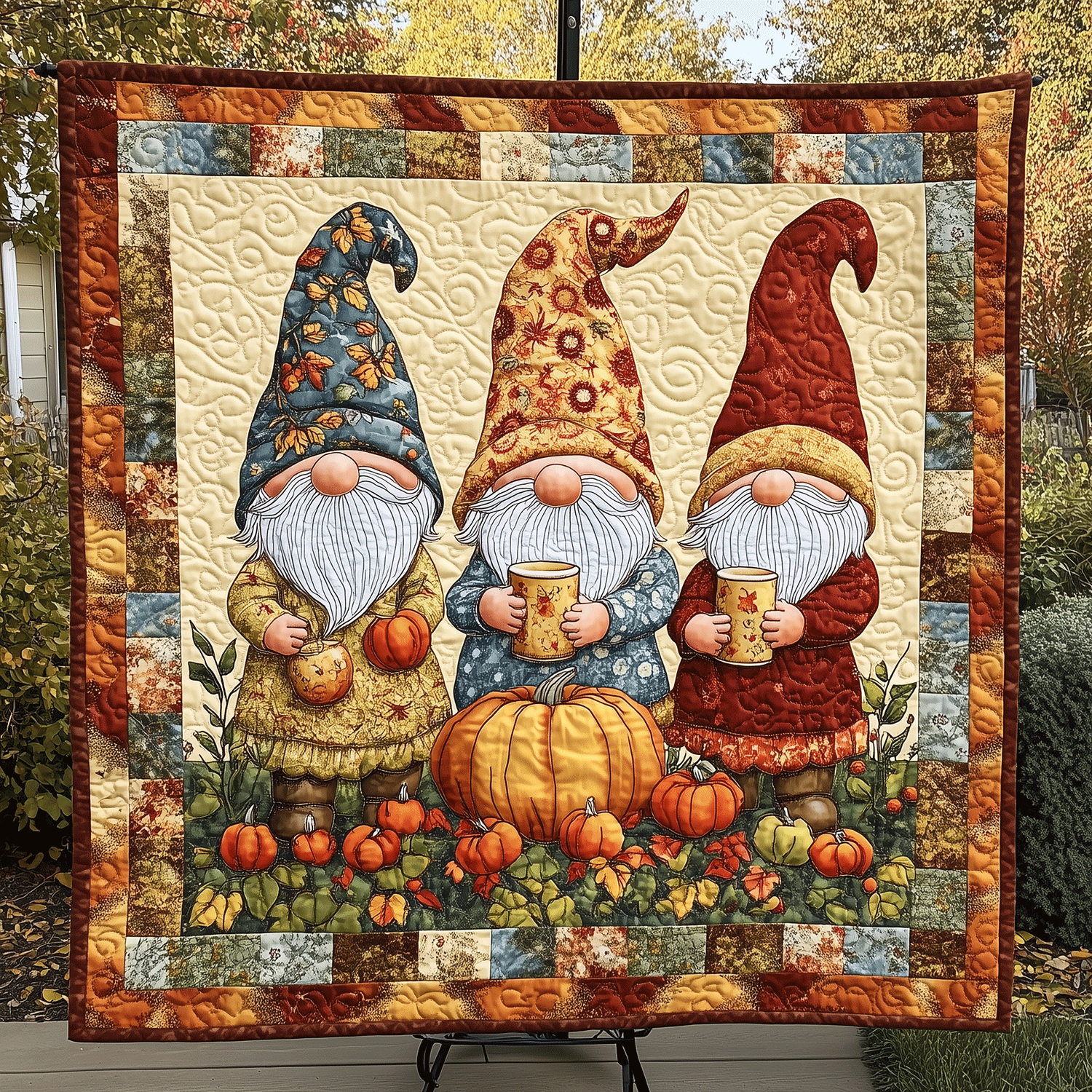 Autumn Gnomes Quilted Blanket America's 250th Anniversary Patriotic Gifts For Her - Tradiviet