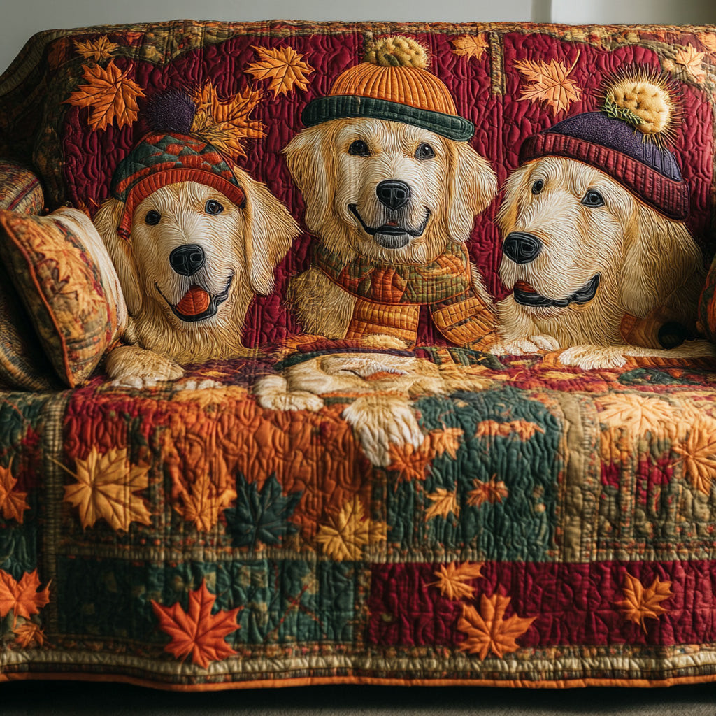 Autumn Golden Quilted Sofa Cover Indoor Decoration Top Gifts For Dog Lovers - Tradiviet