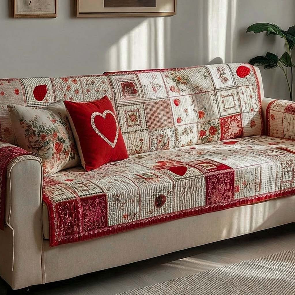 Autumn Heart Garden Quilted Sofa Cover Best Sofa Slipcovers Valentine Day Gifts For Grandma - Tradiviet