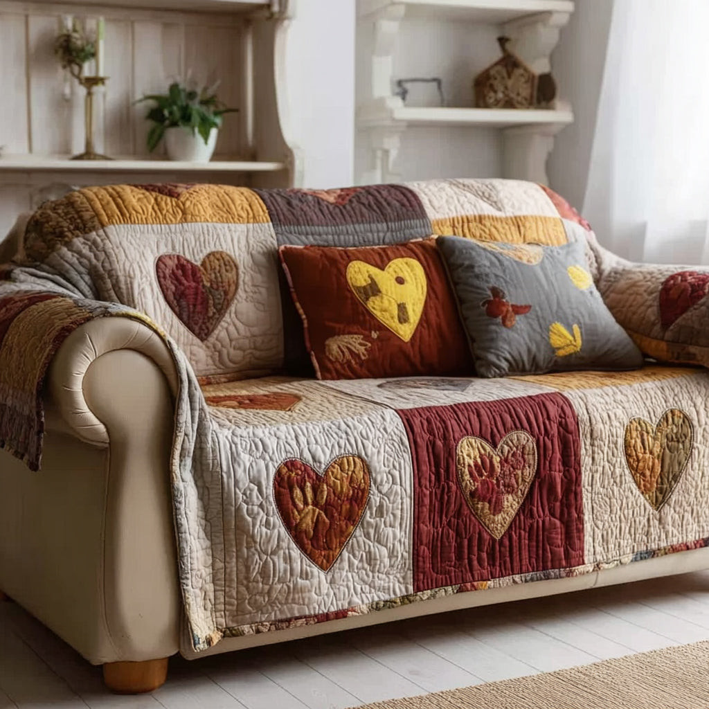 Autumn Heart Hearth Quilted Sofa Cover Sofa Cover Slipcover Best Valentine Day Gifts For Mom - Tradiviet