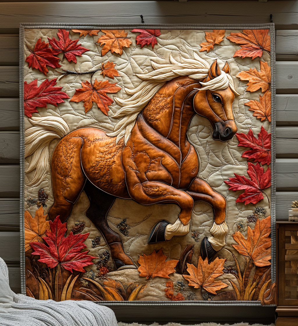 Autumn Horse Quilted Blanket Home Decor Ideas Gifts For Independence Day - Tradiviet