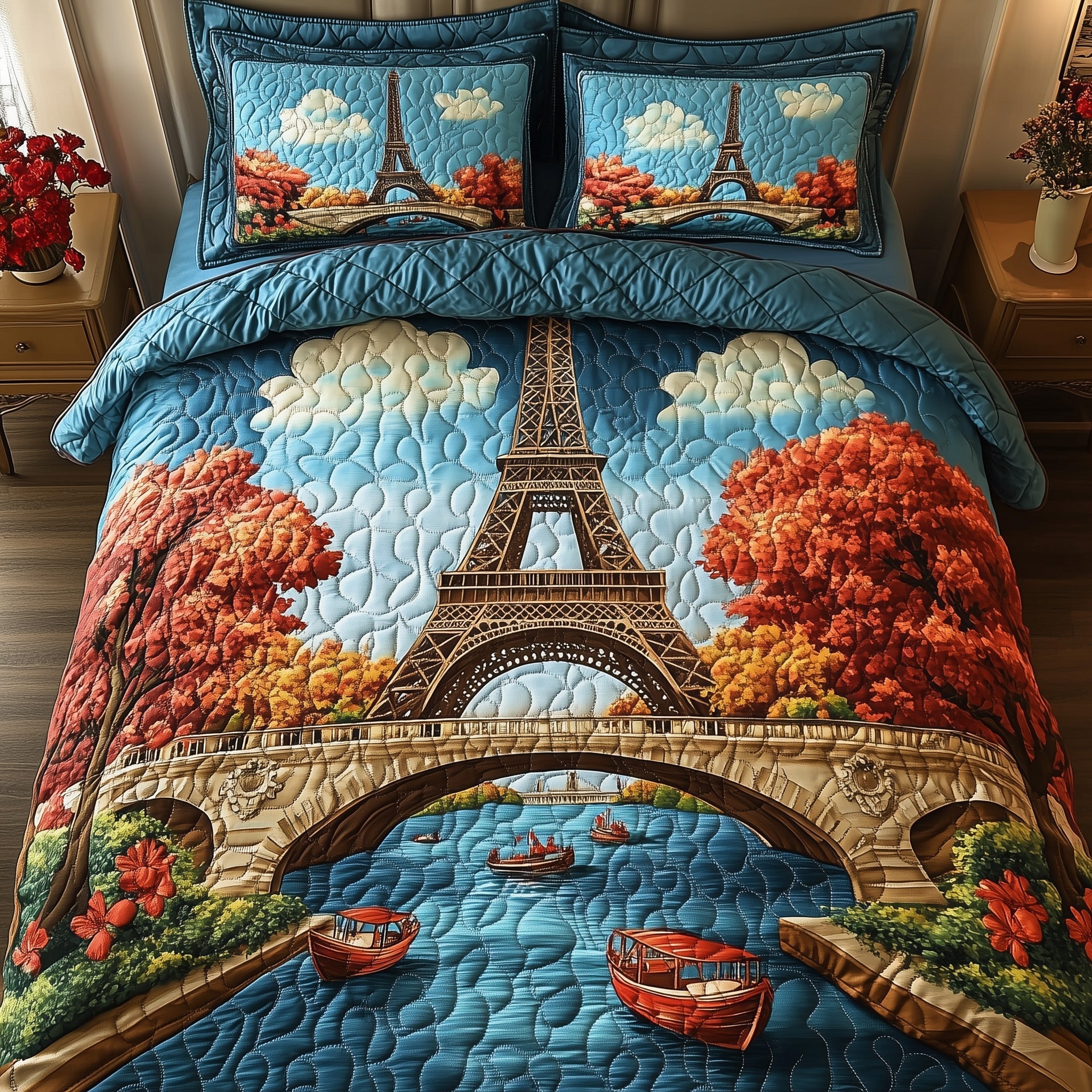 Autumn in Paris Quilted Bedding Set Autumn Paris Quilt Gift For Autumn Paris - Tradiviet