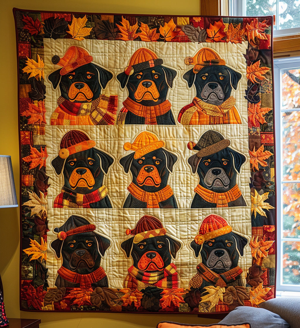Autumn Leaves & Rottweiler Love Quilted Blanket Home Decor Gift For Mom - Tradiviet