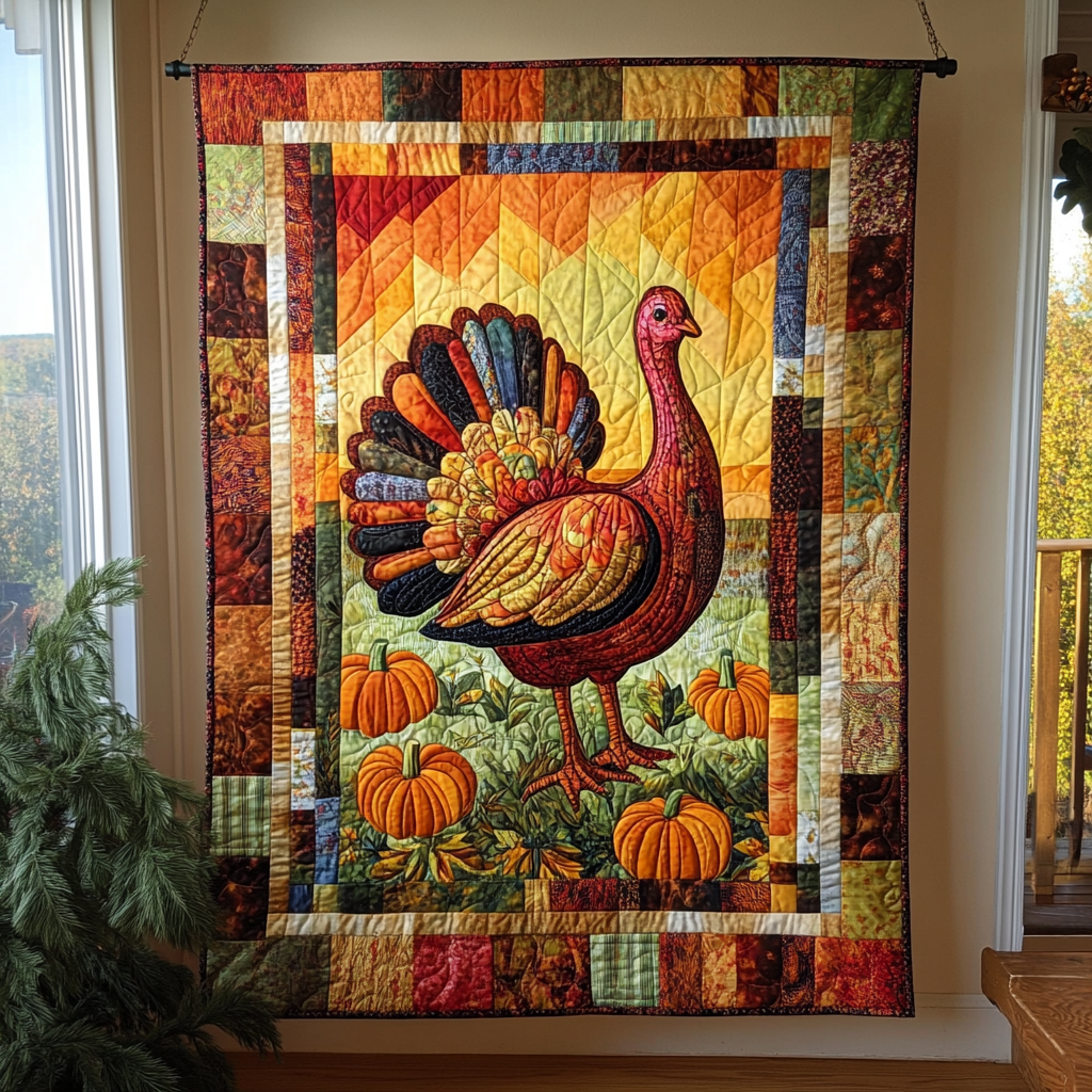 Autumn Magic Turkey Quilted Blanket Indoor Holiday Decorations Gift For Dad - Tradiviet