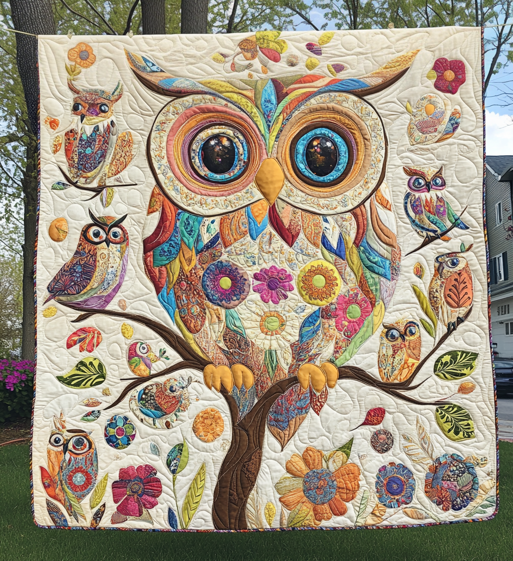 Autumn Owl Quilted Blanket Living Room Ideas Gift For Husband - Tradiviet