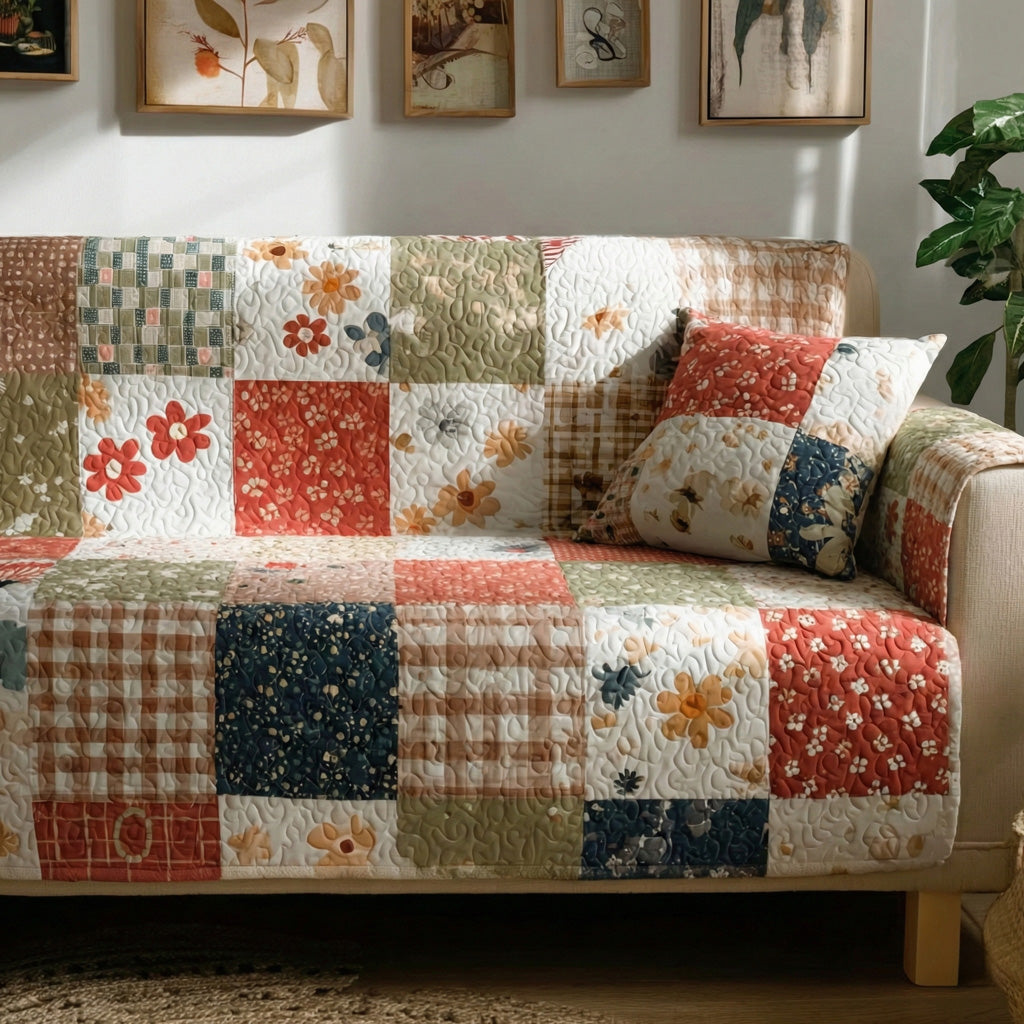 Autumn Patchwork Quilted Sofa Cover Room Decor Inspiration Perfect Housewarming Gift Ideas - Tradiviet