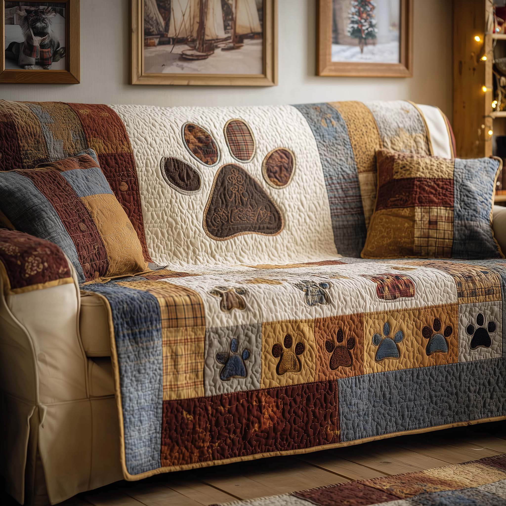 Autumn Paw Quilted Sofa Cover Pet Home Couch Cover Gift For Autumn Lover - Tradiviet