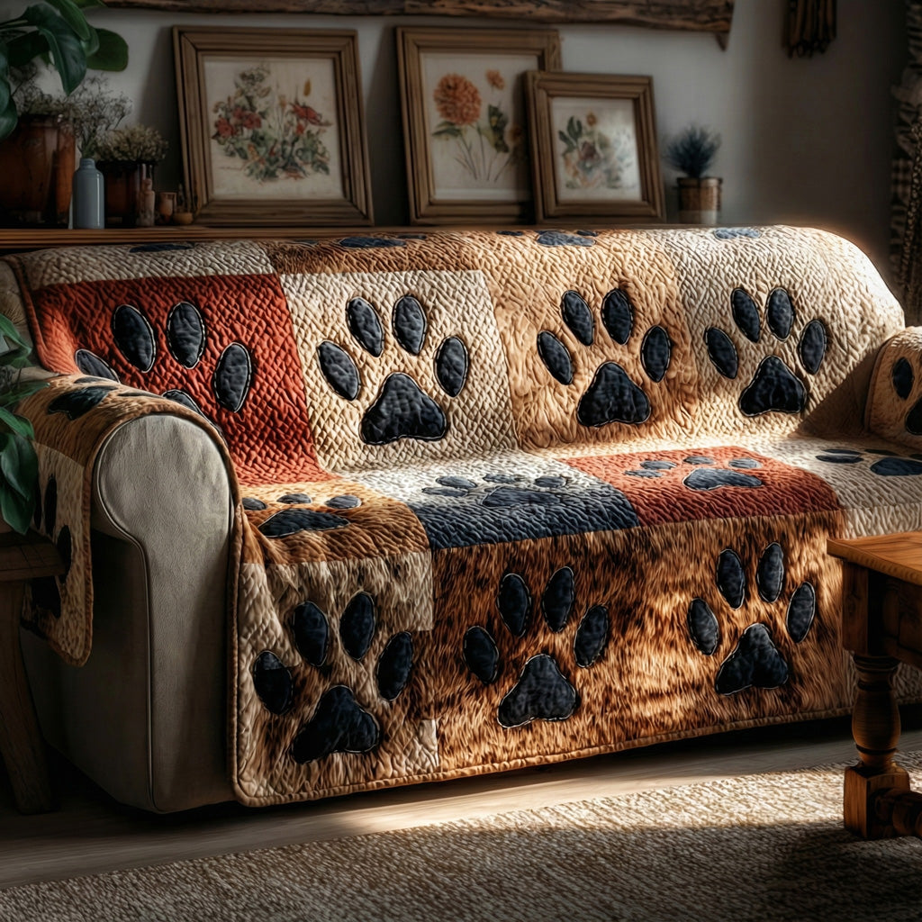 Autumn Pawprint Quilted Sofa Cover Holiday Room Decor Home Lover Gift Ideas - Tradiviet