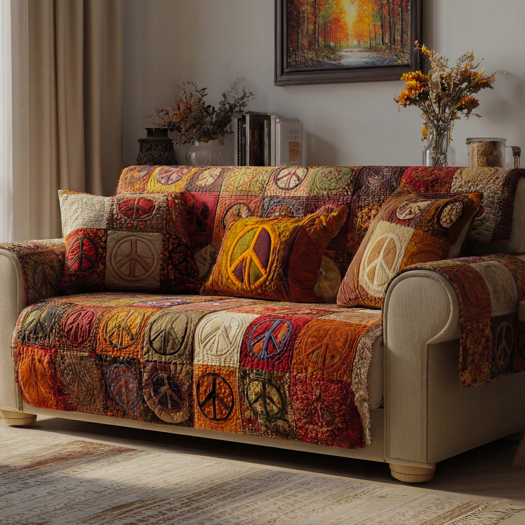 Autumn Peace Mosaic Quilted Sofa Cover Living Room Decor Home Gift For Her - Tradiviet