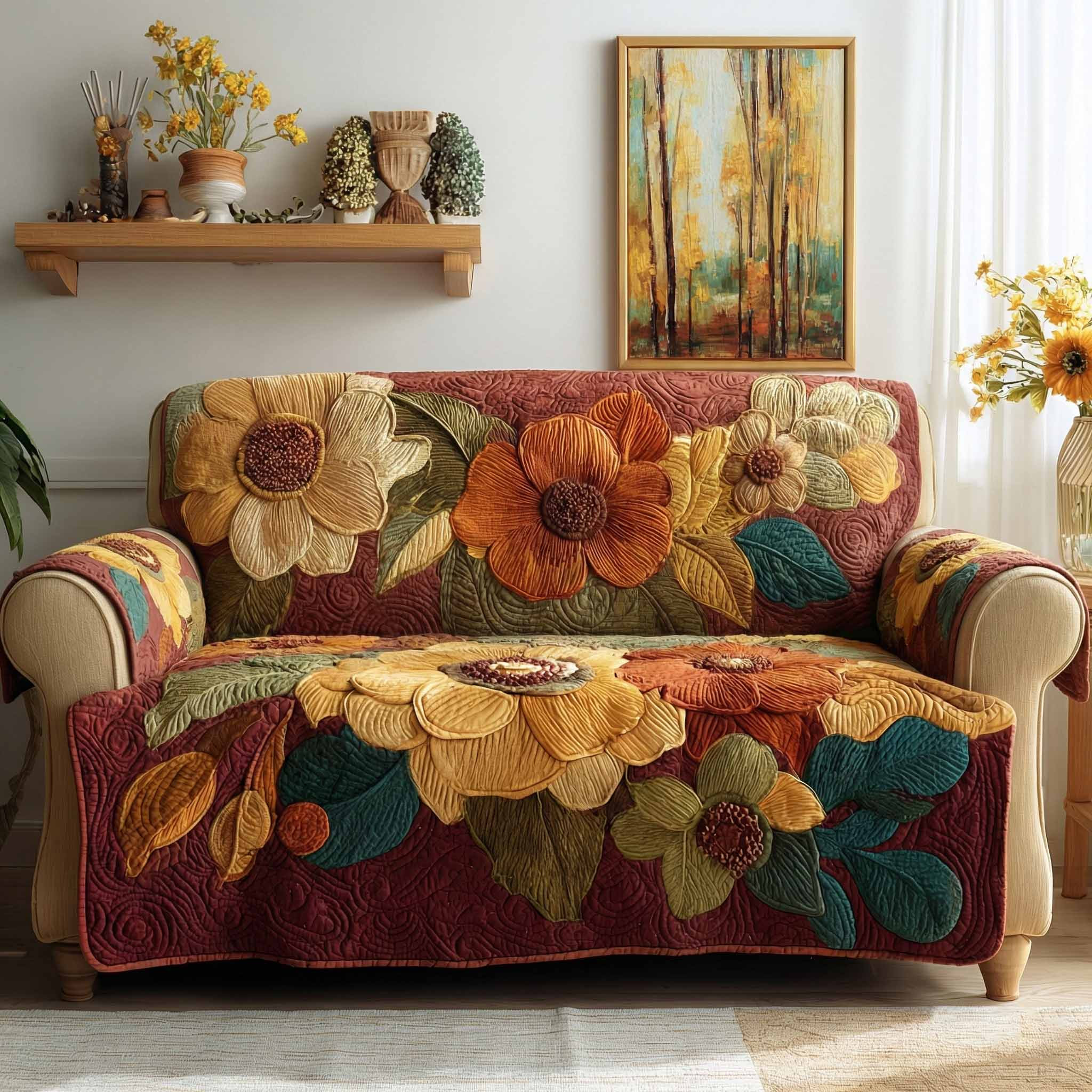 Autumn Petals Quilted Sofa Cover Furniture Covers For Sofas Gifts For Expecting Mothers - Tradiviet