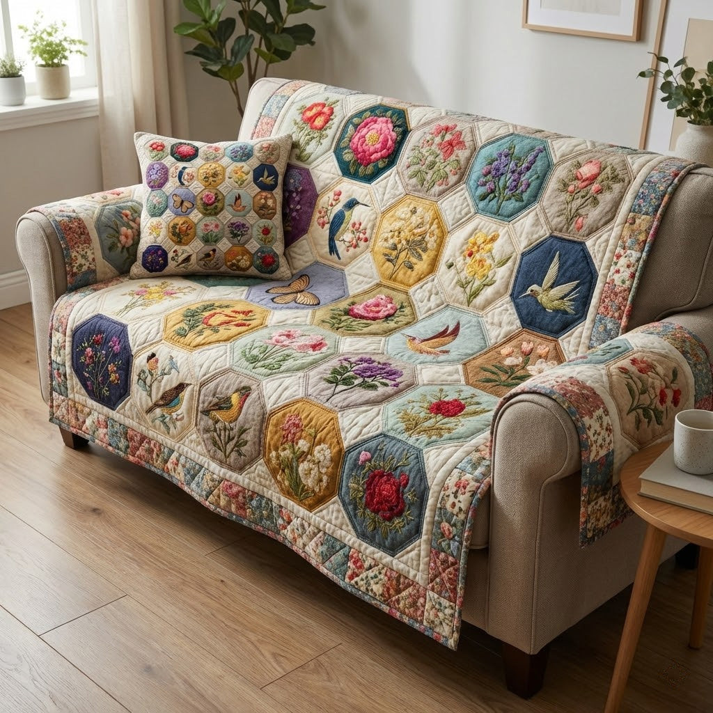 Autumn Petals Quilted Sofa Cover Slipcover Couch Covers Sunflower Gifts For Grandma - Tradiviet