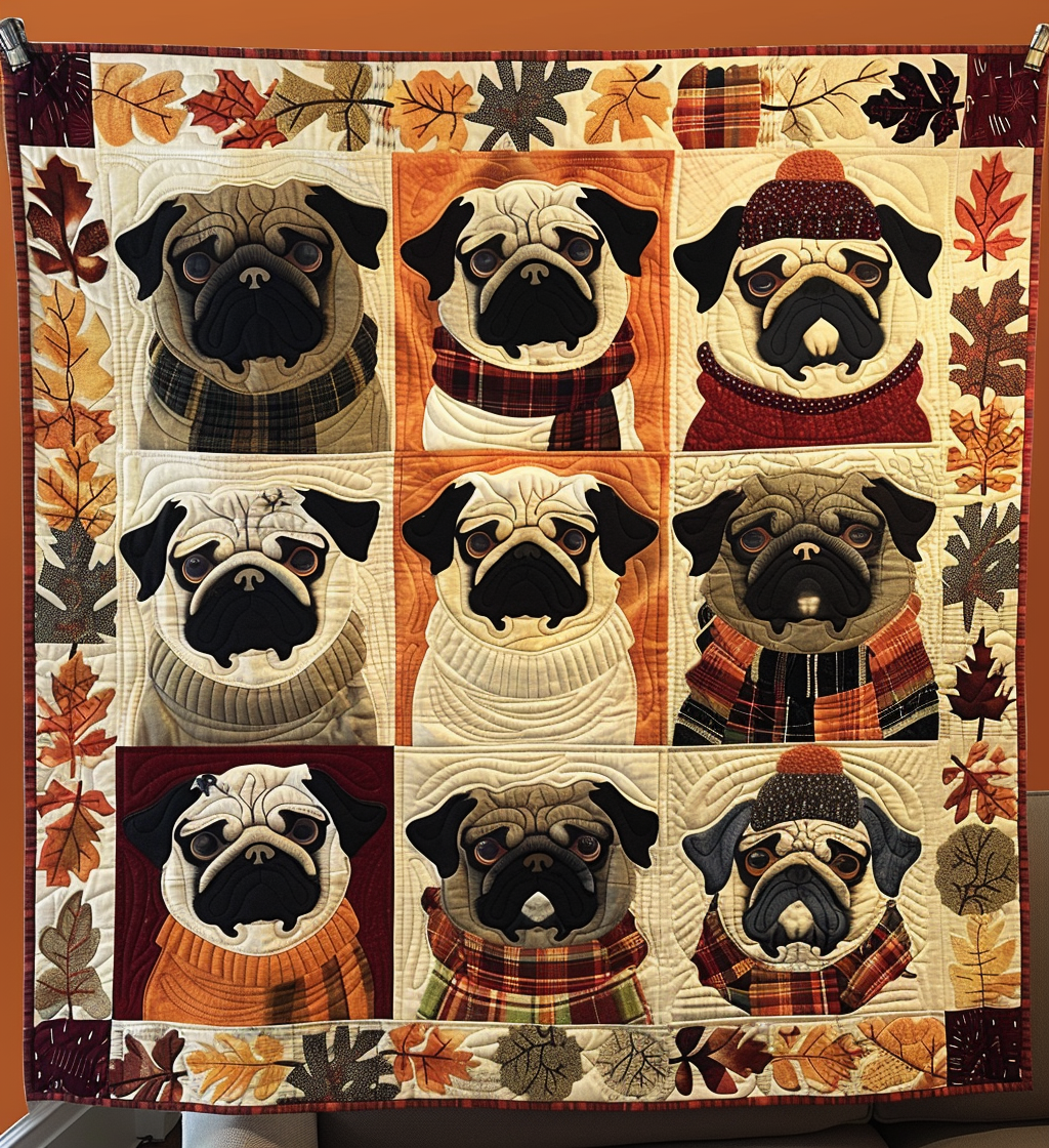 Autumn Pug Charm Quilted Blanket Decorations For Your Room Gift For Aunt - Tradiviet