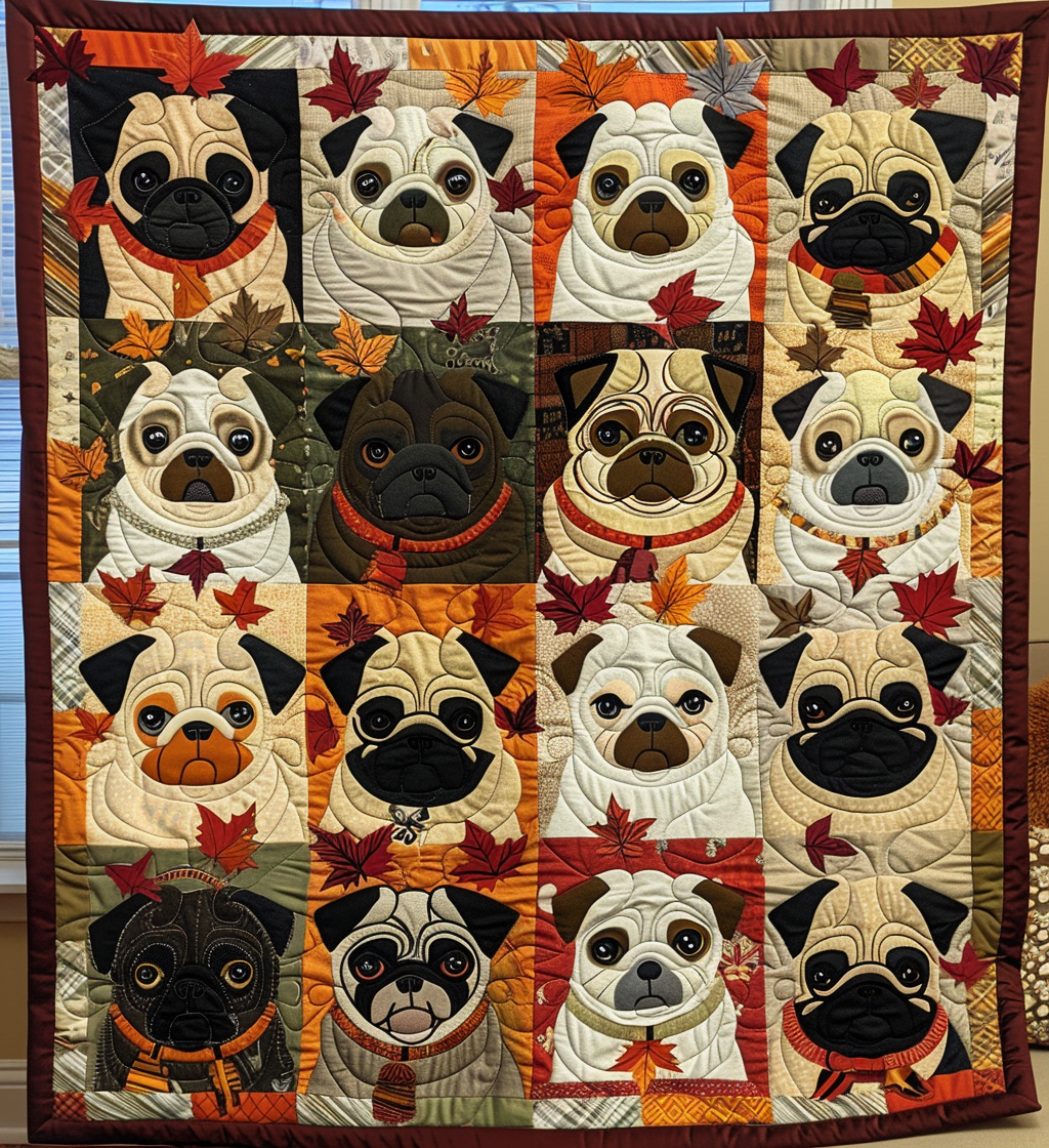 Autumn Pug Quilted Blanket Aesthetic Room Decor Gift For Uncle - Tradiviet