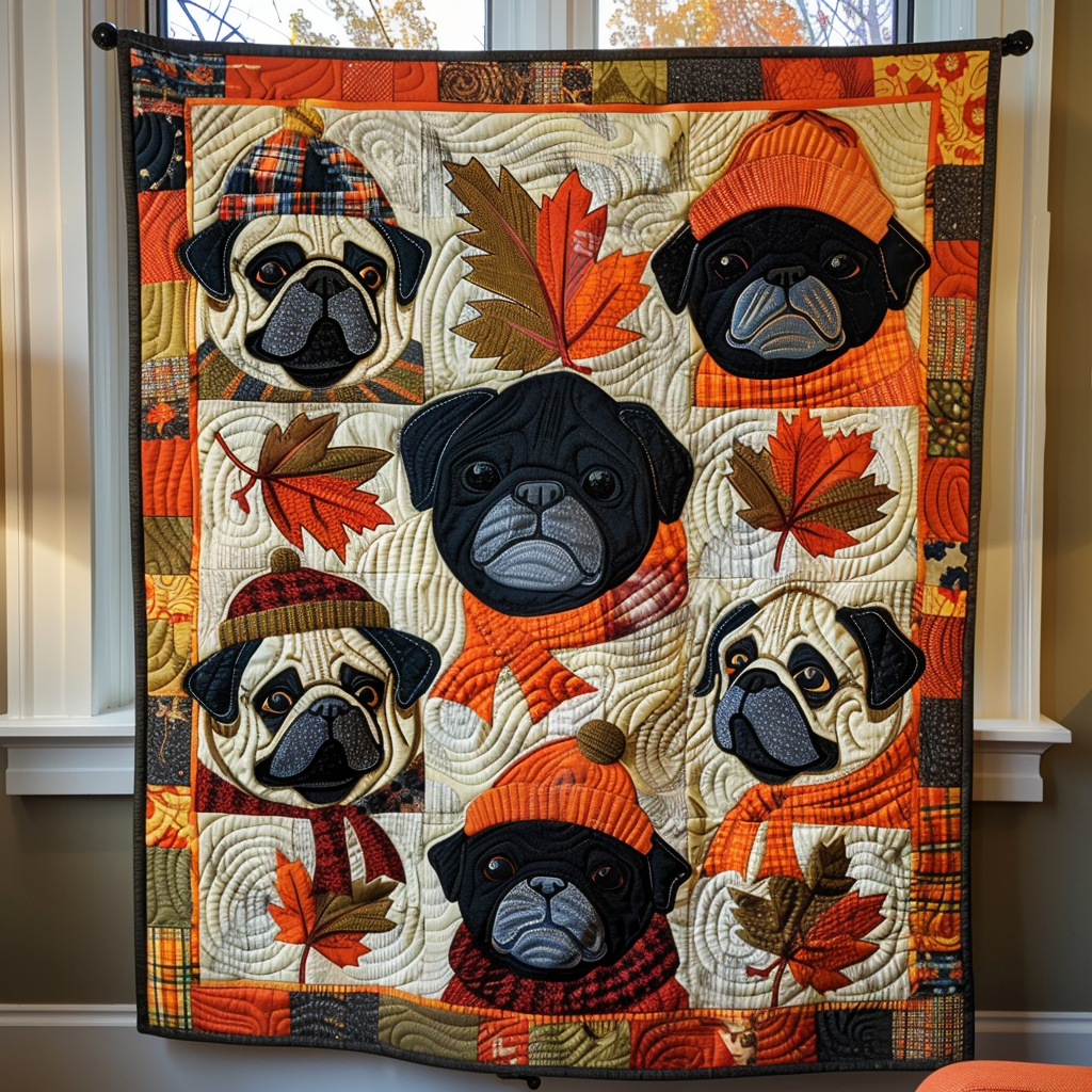 Autumn Pugs Quilted Blanket Bedroom Decorations Gift For Papa - Tradiviet