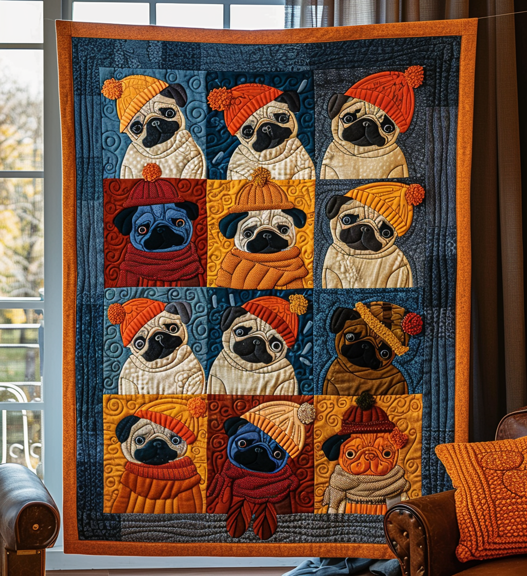 Autumn Pugs Quilted Blanket Cute Room Decor Gift For Nana - Tradiviet