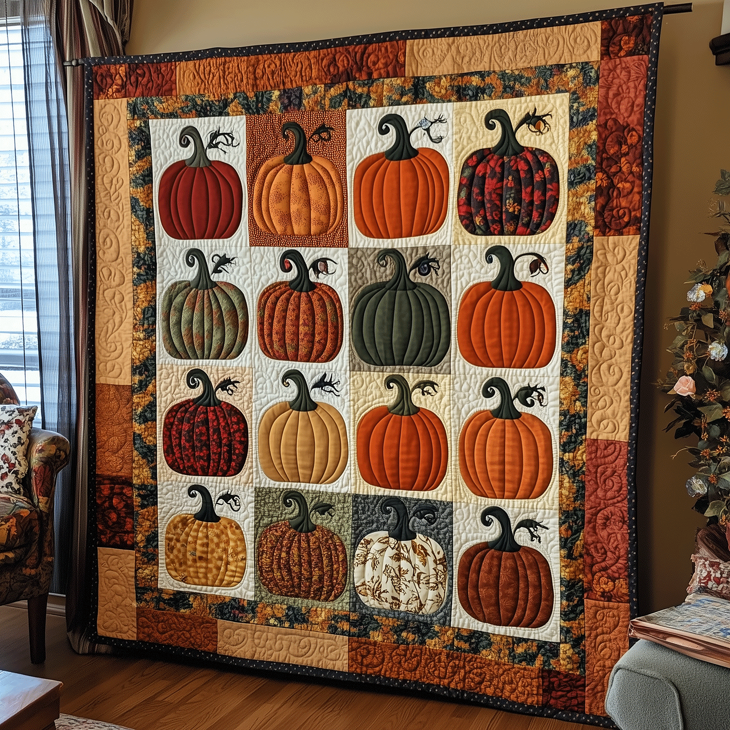Autumn Pumpkins Quilted Blanket Mens Bedroom Decor Gift For Bestie - Tradiviet