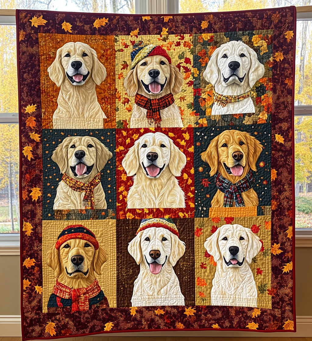 Autumn Retriever Charms Quilted Blanket Holiday Room Decor Gift For Her - Tradiviet