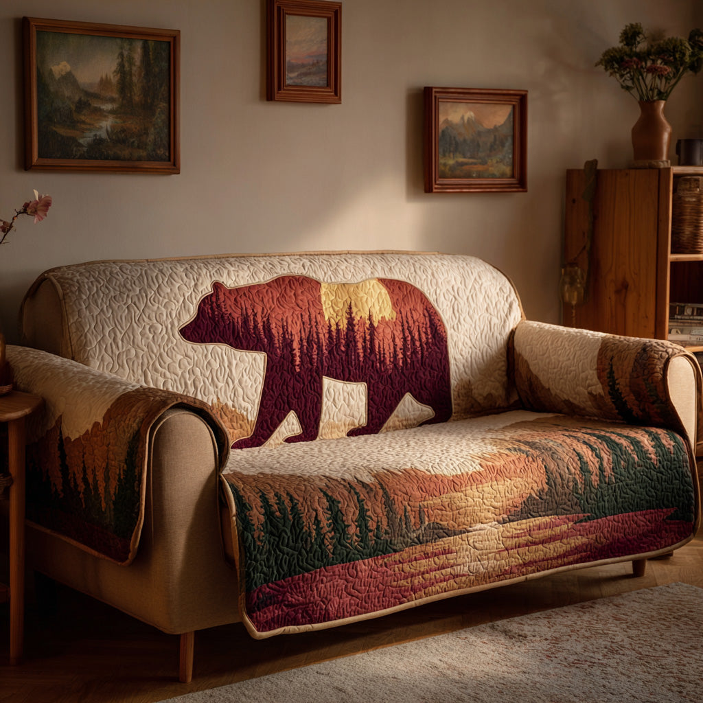Autumn Silhouette Bear Quilted Sofa Cover Warm Room Decor Unique Bear Lover Gifts - Tradiviet