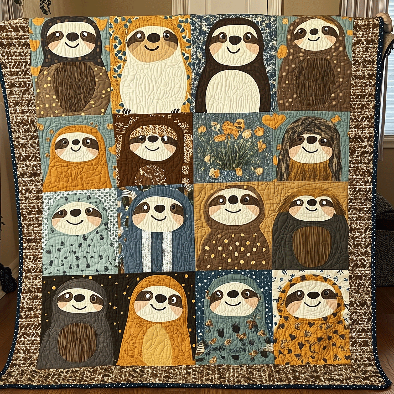 Autumn Sloths Quilted Blanket 250 Years Of America Gift For Teacher - Tradiviet