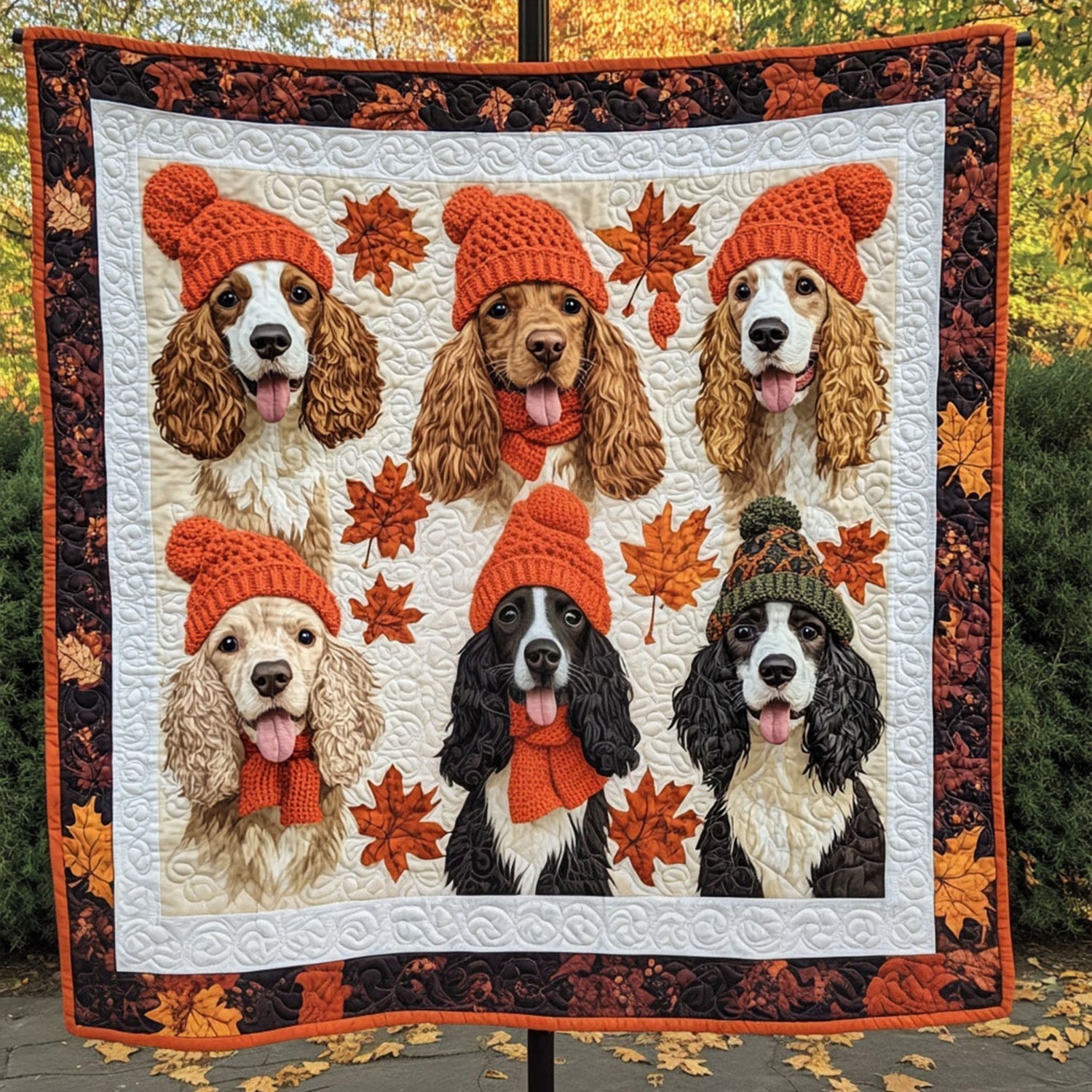 Autumn Spaniel Charm Quilted Blanket 250 Years Of Defending Liberty Gift For Coworker - Tradiviet